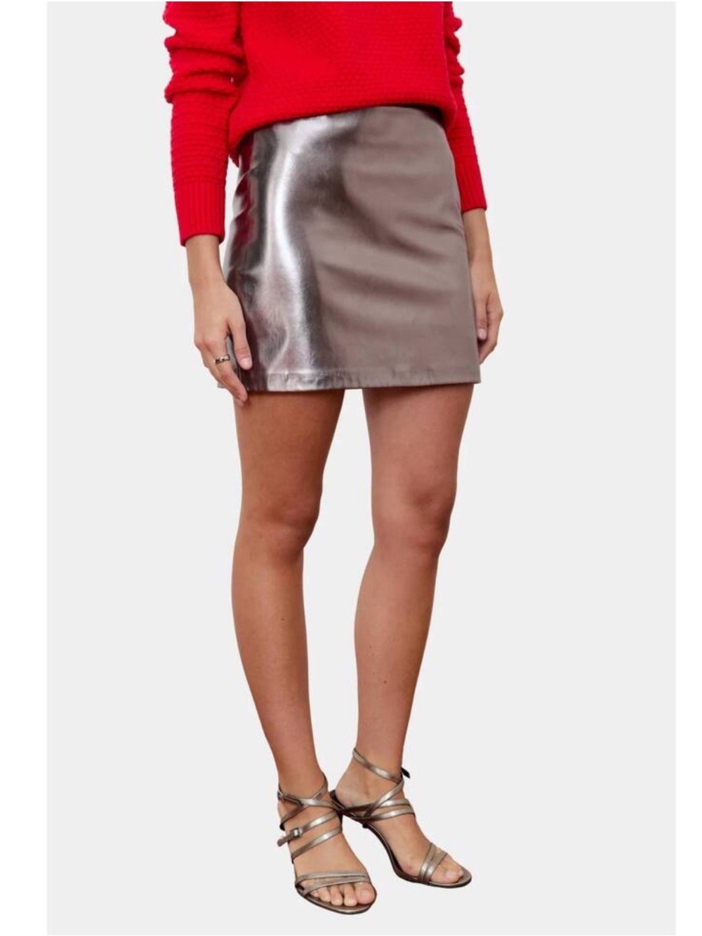 Deluc Metallic Sedum is Faux Leather Pewter Grey Zippered Mini Skirt Size Medium